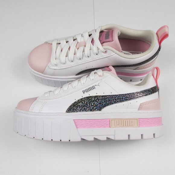 PUMA Mayze White Pink Black Sparkle Platform Sneakers Size 5.5C 38576801 - Picture 13 of 14